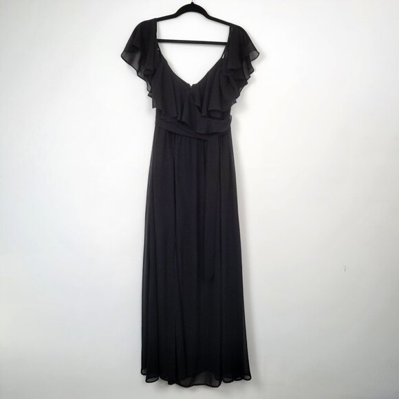 Vintage Y2K B. Darlin Black Flutter Sleeve Maxi Dress Sheer Overlay Size 11/12 - Picture 1 of 12